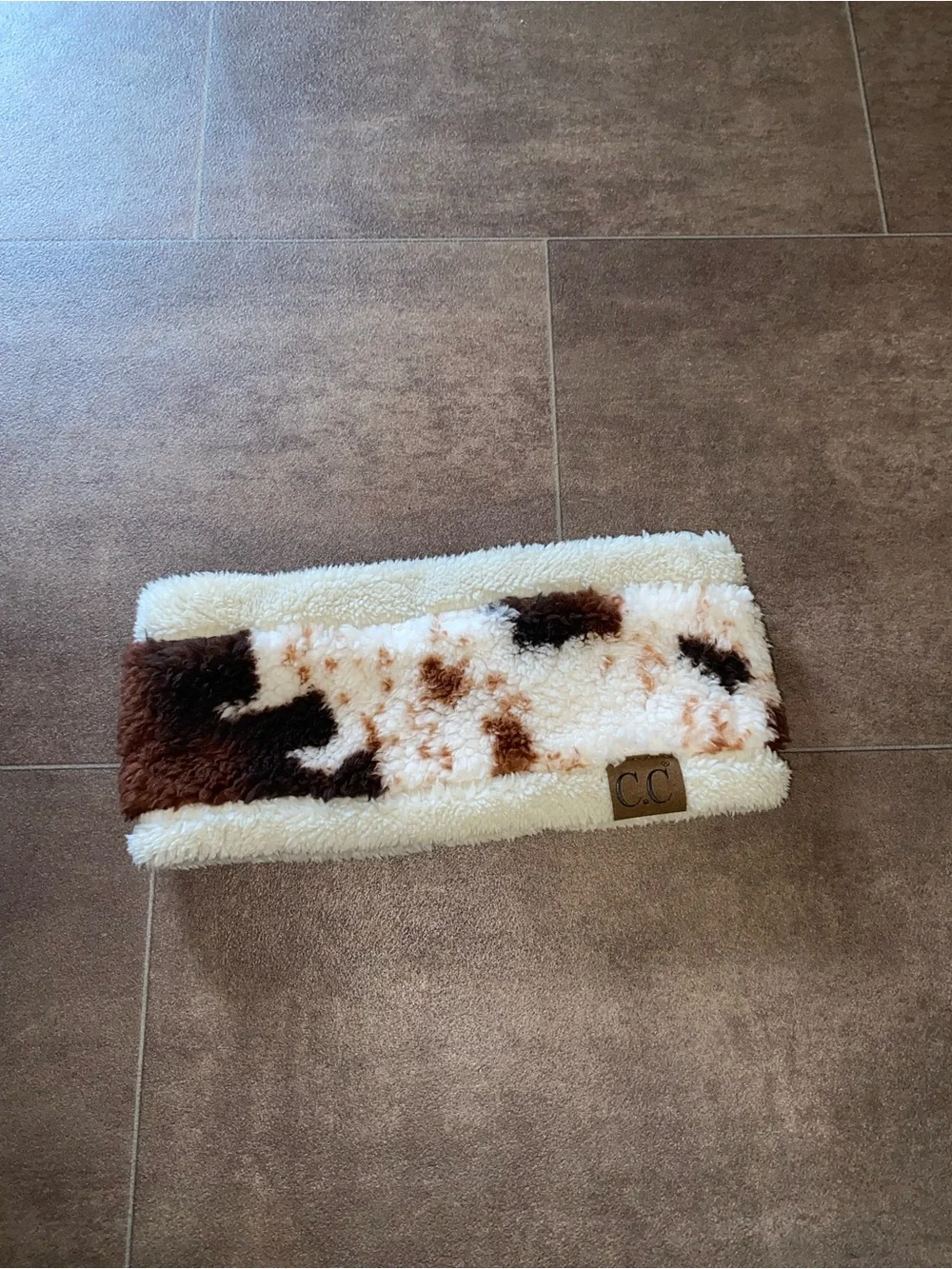 CC Faux Shearling Ear Warmer Headband in Cream and Brown